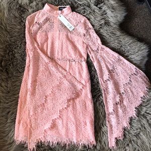 Pink lace bell sleeve dress